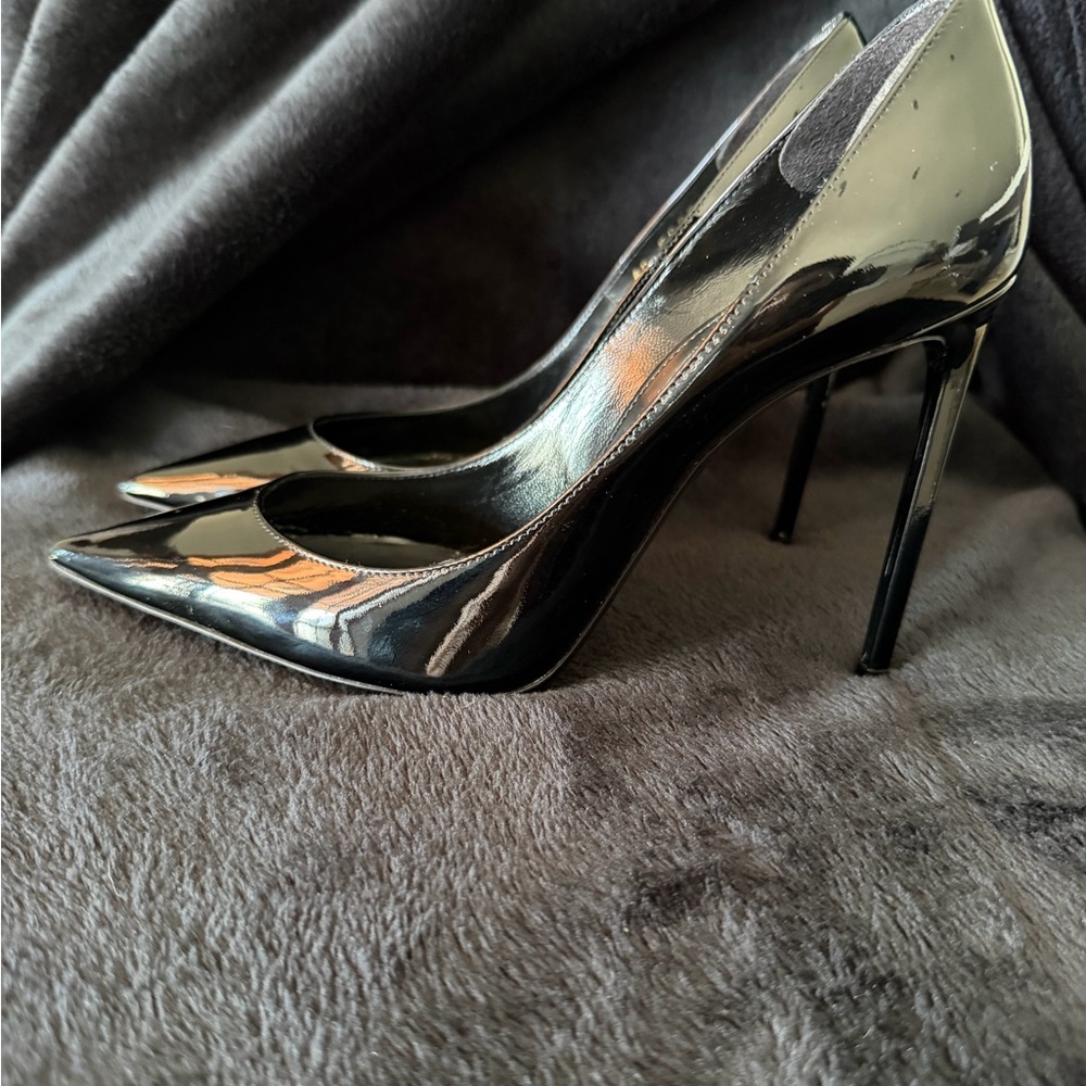 Saint Laurent Black Patent Pointed-Toe Stiletto Pumps Size 36 1/2